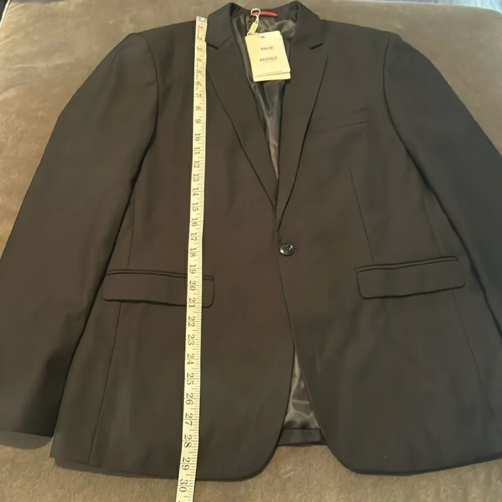 Men’s Black Slim Fit Suit Jacket One Button Notched Lapels Size 40 NWT